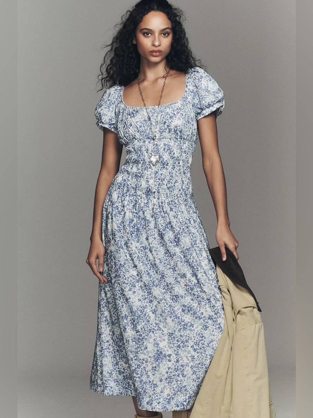 Reformation Riva Smocked Puff-Sleeve Midi Dress – XL
